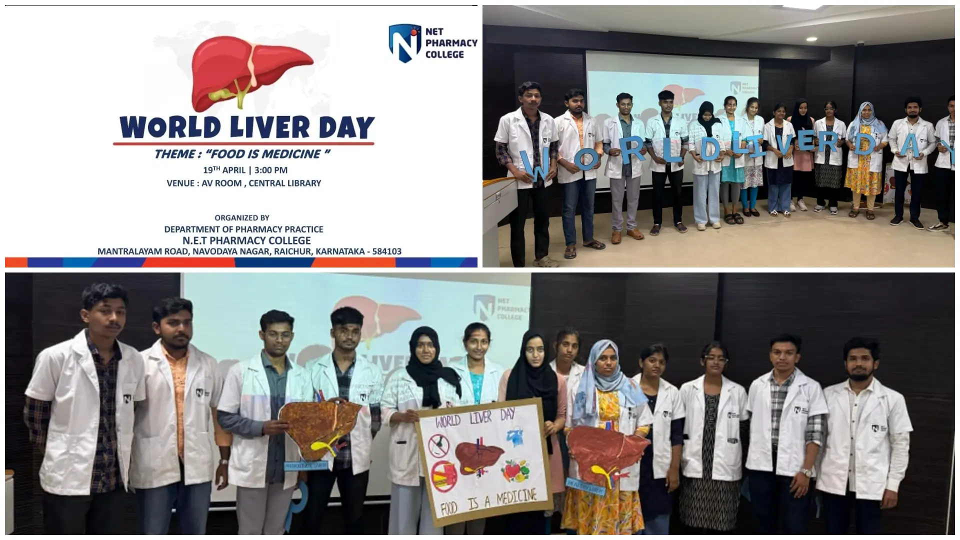 World Liver Day Celebration 2025 by Department of Pharmacy Practice, N.E.T Pharmacy College, Raichur at AV Hall, Central Library – Healthy Beginnings, Hopeful Futures
