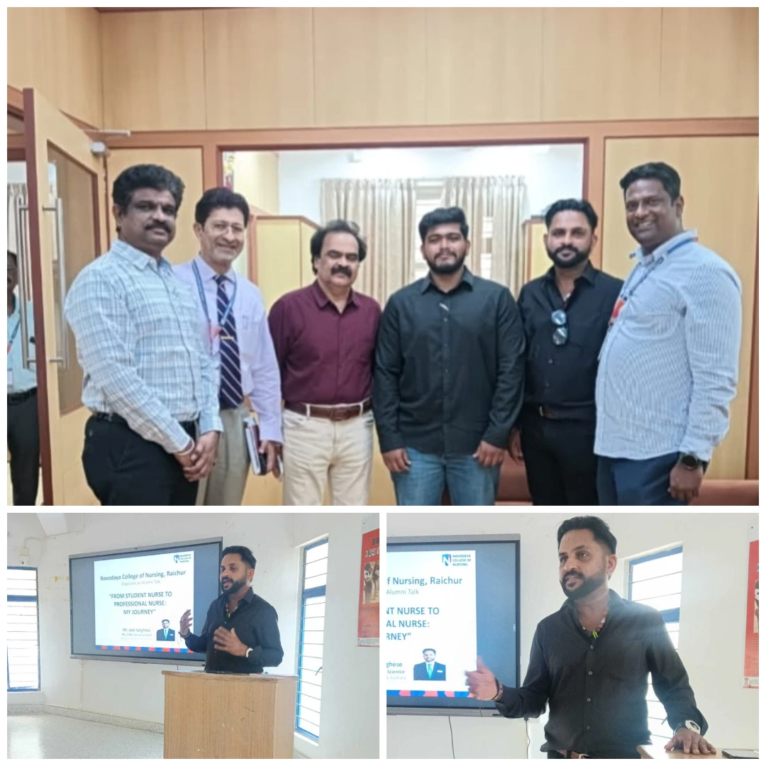 Navodaya College of Nursing, Raichur, organized an Alumni Talk titled “From Student Nurse to Professional Nurse: My Journey”