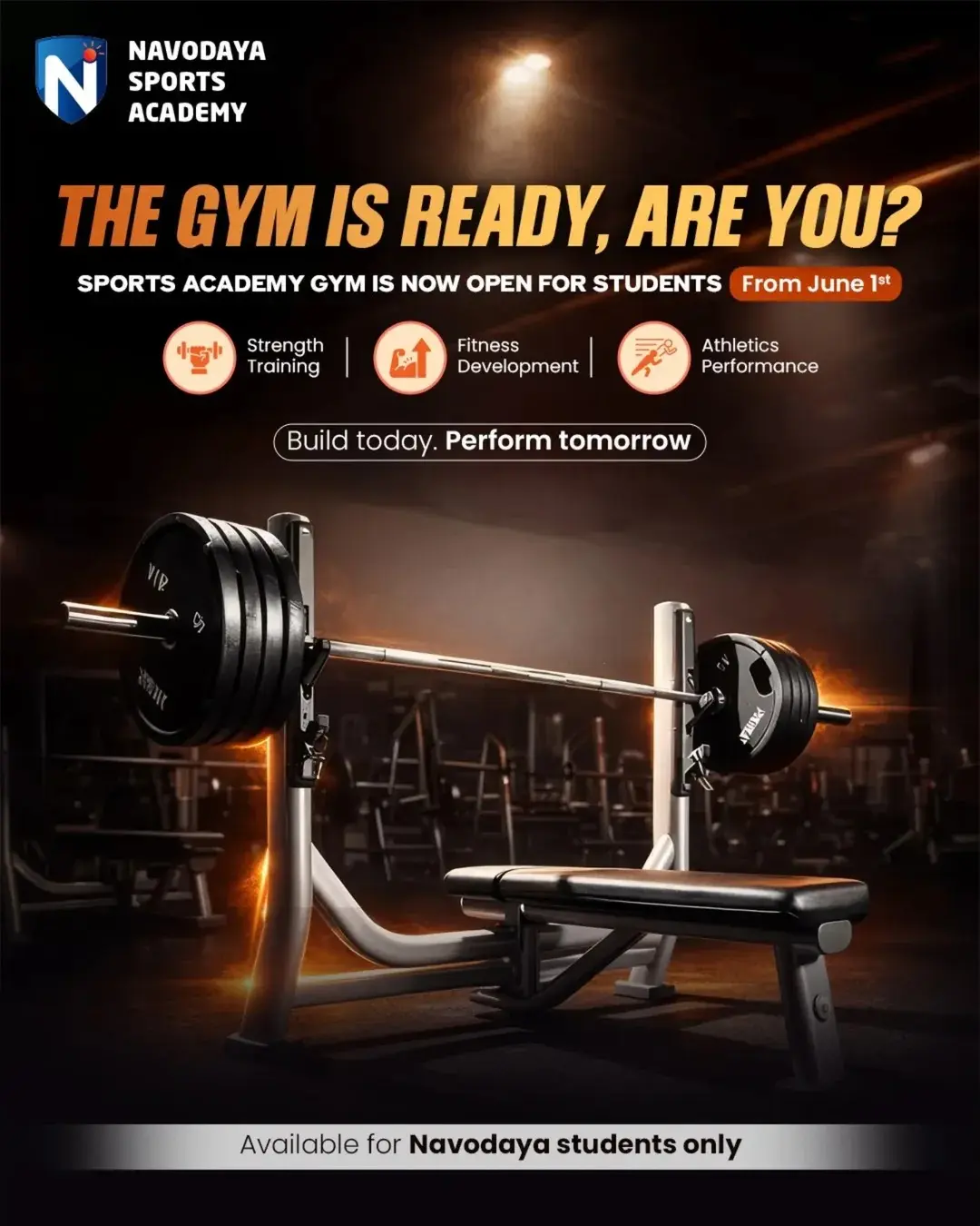 The wait is over! The Navodaya Sports Academy Gym is now open for students.